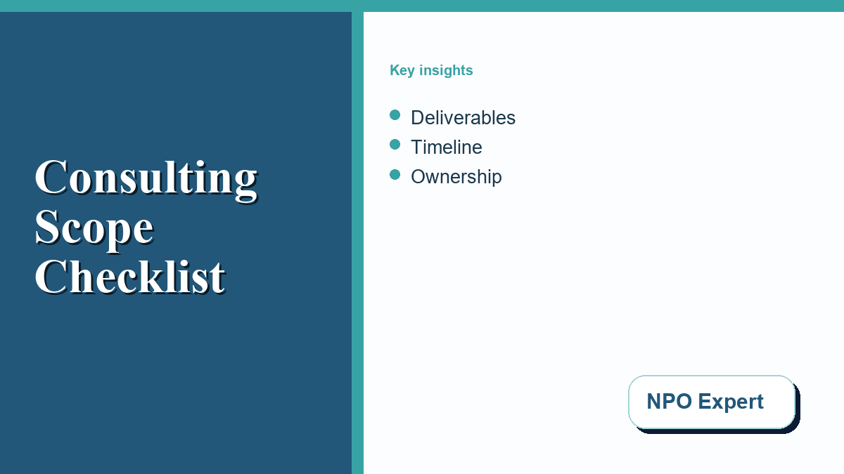 A checklist outlining the essential components of a nonprofit consulting scope of work