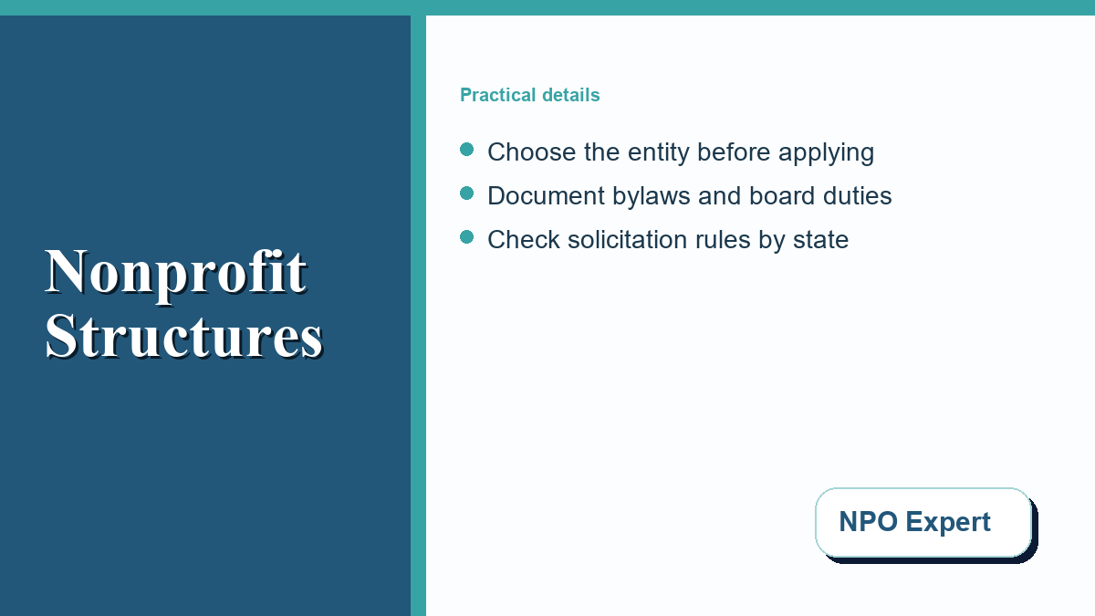 Entity, Tax Status, and Governance Entity tax status and governance layers for nonprofit formation