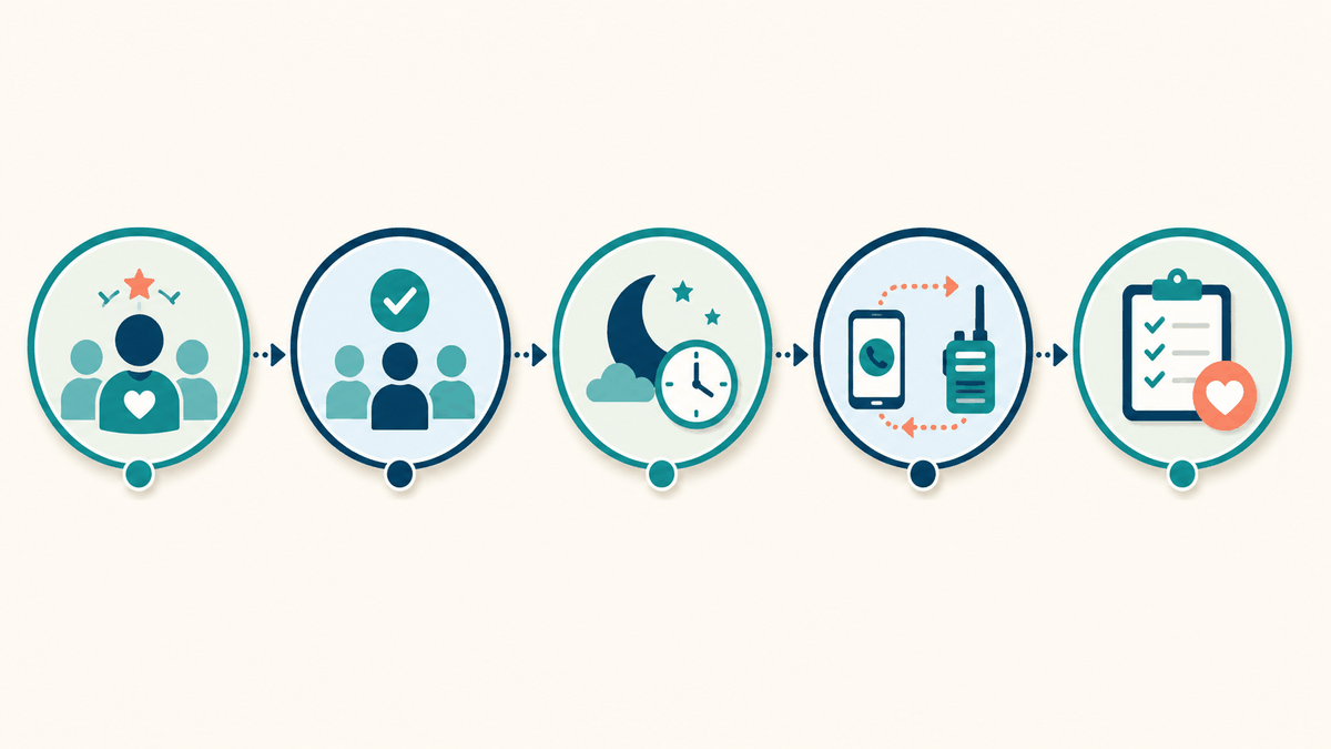 Five-stage volunteer group chat governance workflow